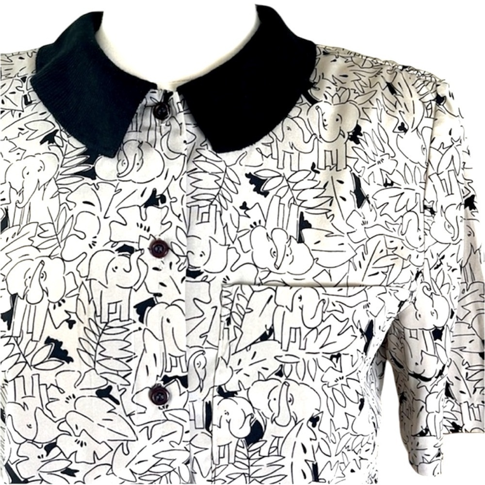 VINTAGE Russ Elephant Print Blouse Size Small